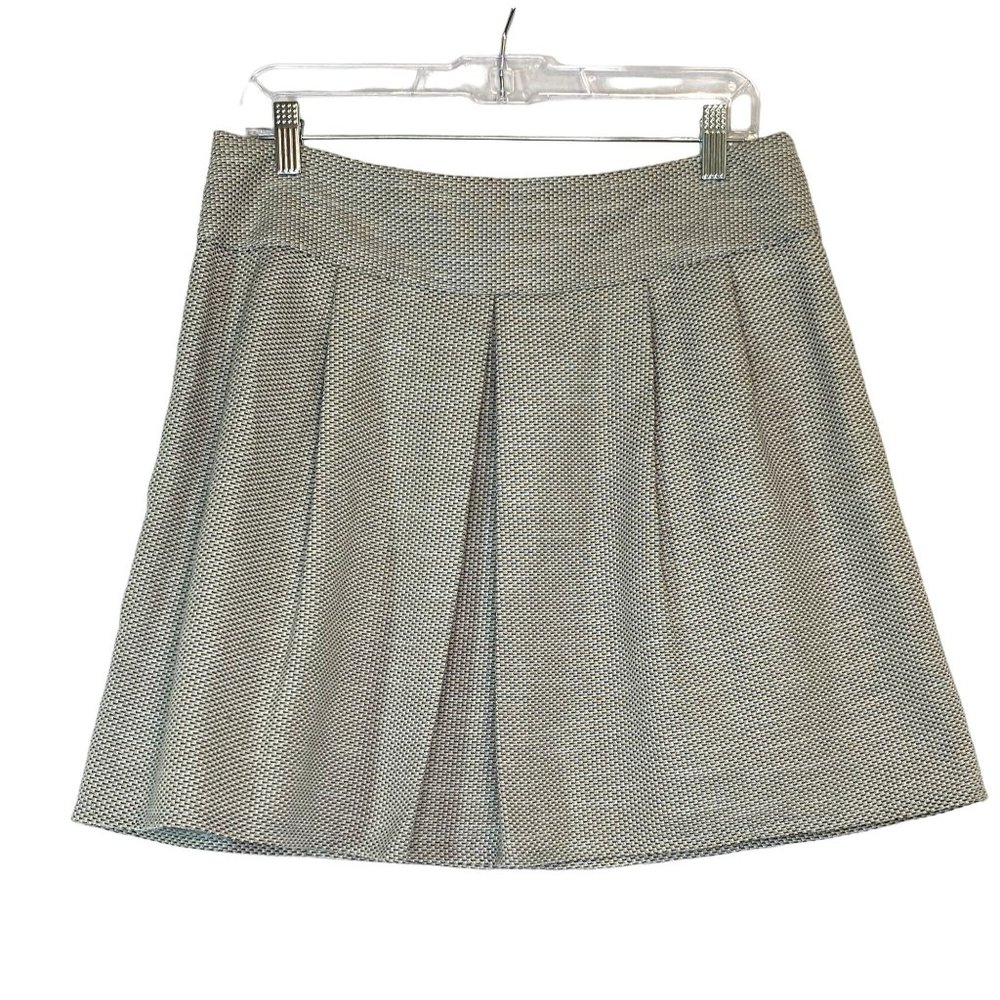 Nanette Lepore Mini Skirt Womens Size 8 Gray Green Linen Blend Pleated Cotton